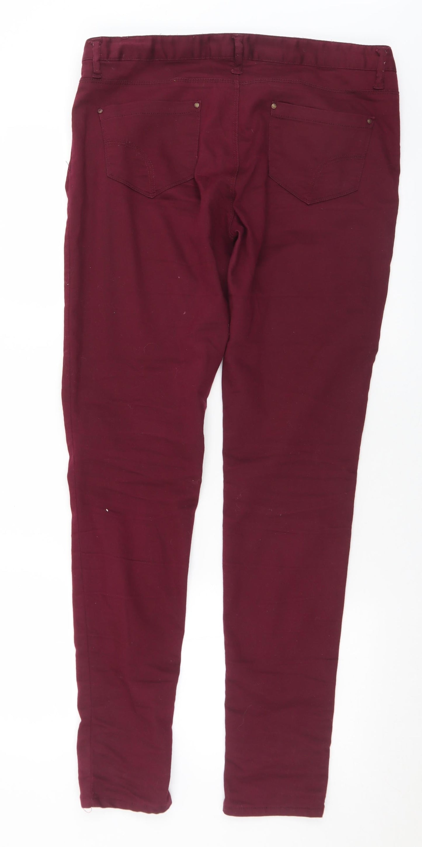 Denim & Co. Womens Red  Cotton Chino Trousers Size 14 L31 in Regular Button