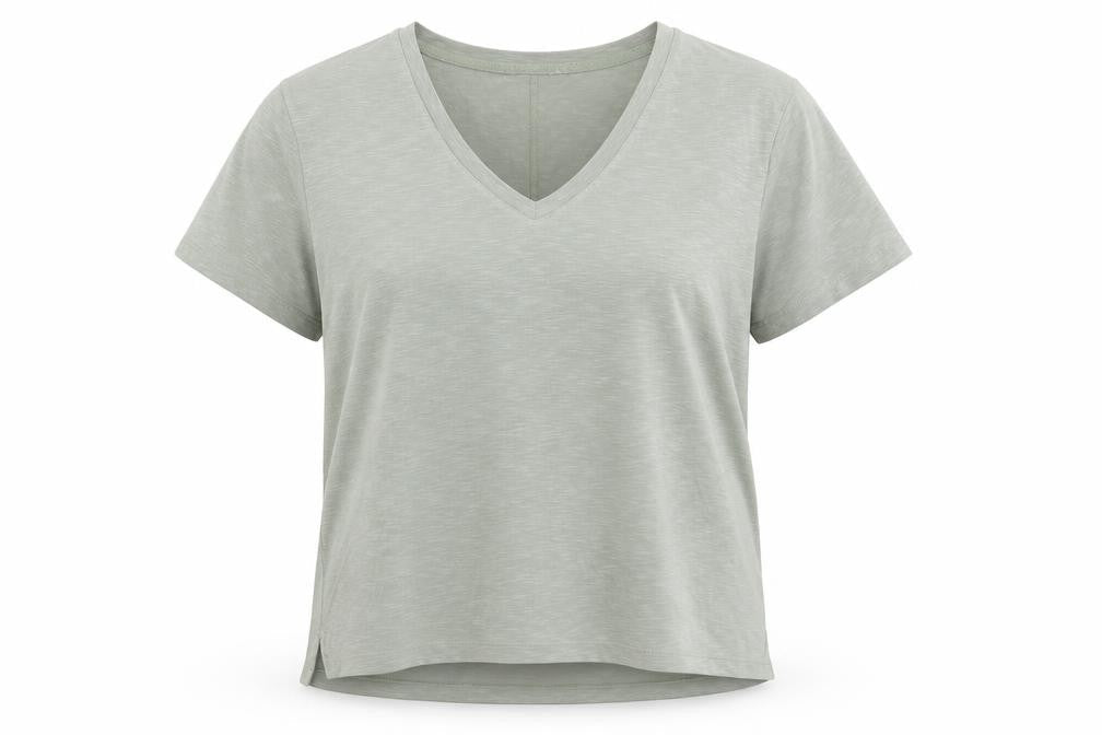 Preworn Womens Green  Polyester Basic T-Shirt Size L V-Neck