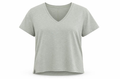Preworn Womens Green  Polyester Basic T-Shirt Size L V-Neck