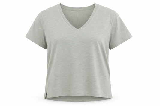Preworn Womens Green  Polyester Basic T-Shirt Size L V-Neck