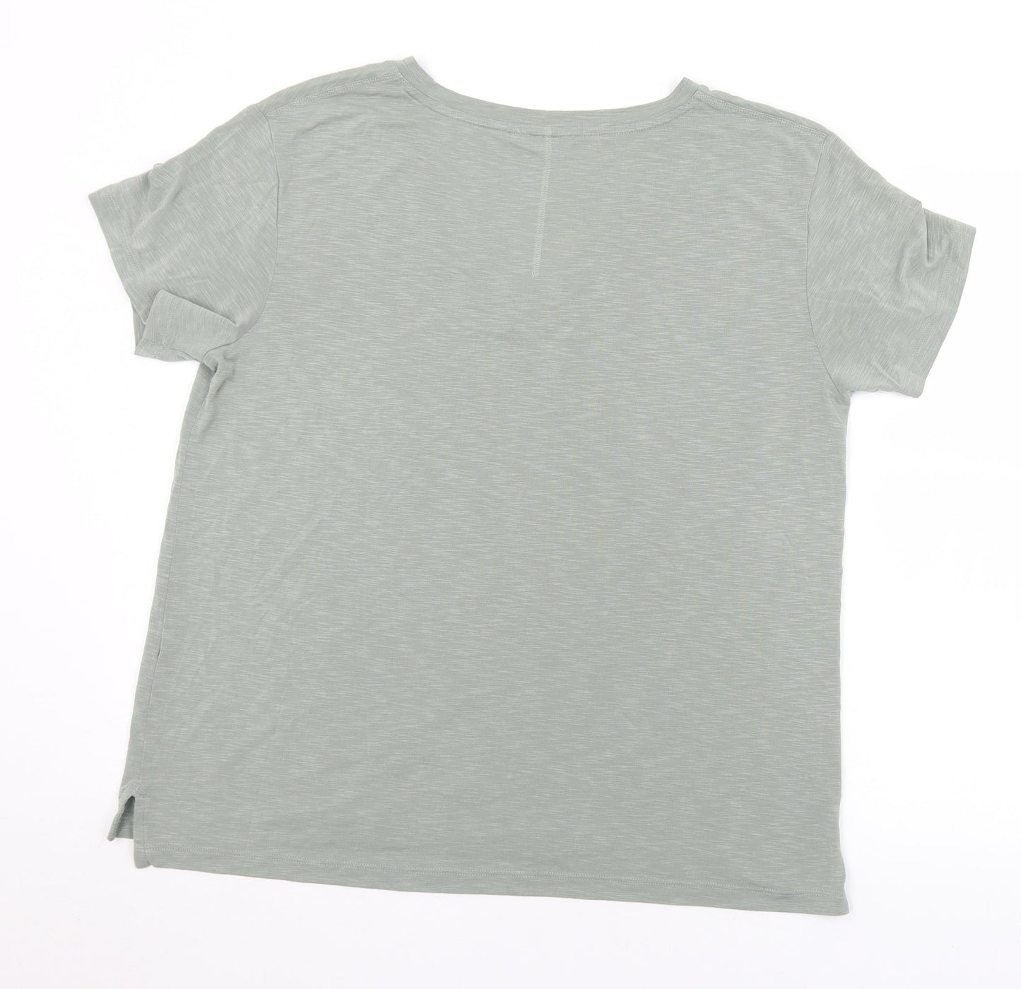 Preworn Womens Green  Polyester Basic T-Shirt Size L V-Neck