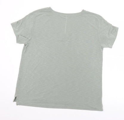 Preworn Womens Green  Polyester Basic T-Shirt Size L V-Neck