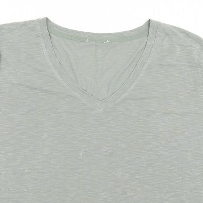 Preworn Womens Green  Polyester Basic T-Shirt Size L V-Neck