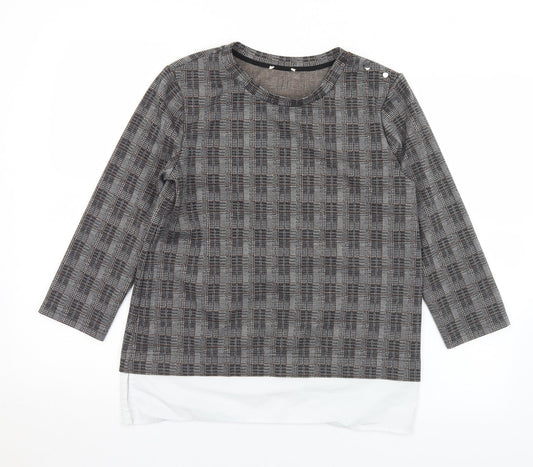 Preworn Womens Grey Round Neck Plaid Polyester Pullover Jumper Size S