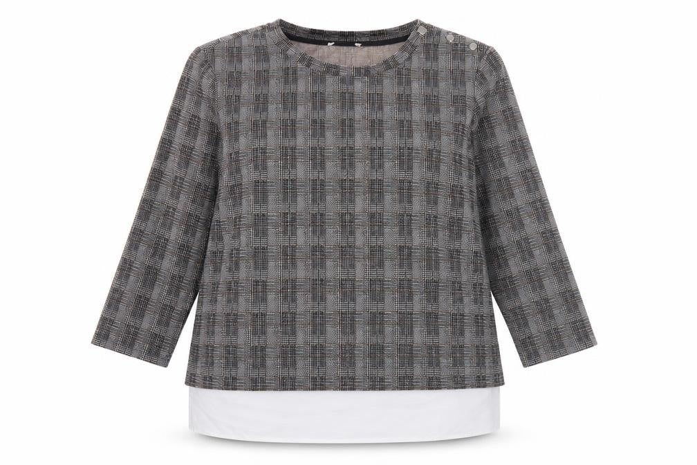 Preworn Womens Grey Round Neck Plaid Polyester Pullover Jumper Size S