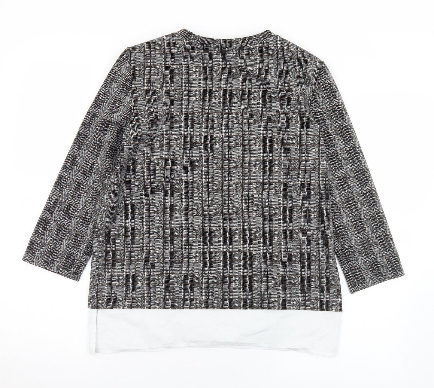 Preworn Womens Grey Round Neck Plaid Polyester Pullover Jumper Size S