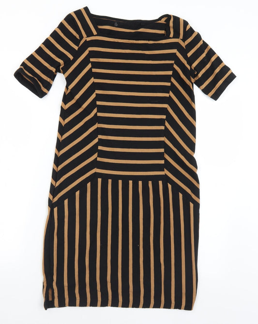 Preworn Womens Brown Striped Polyester A-Line  Size S  Square Neck