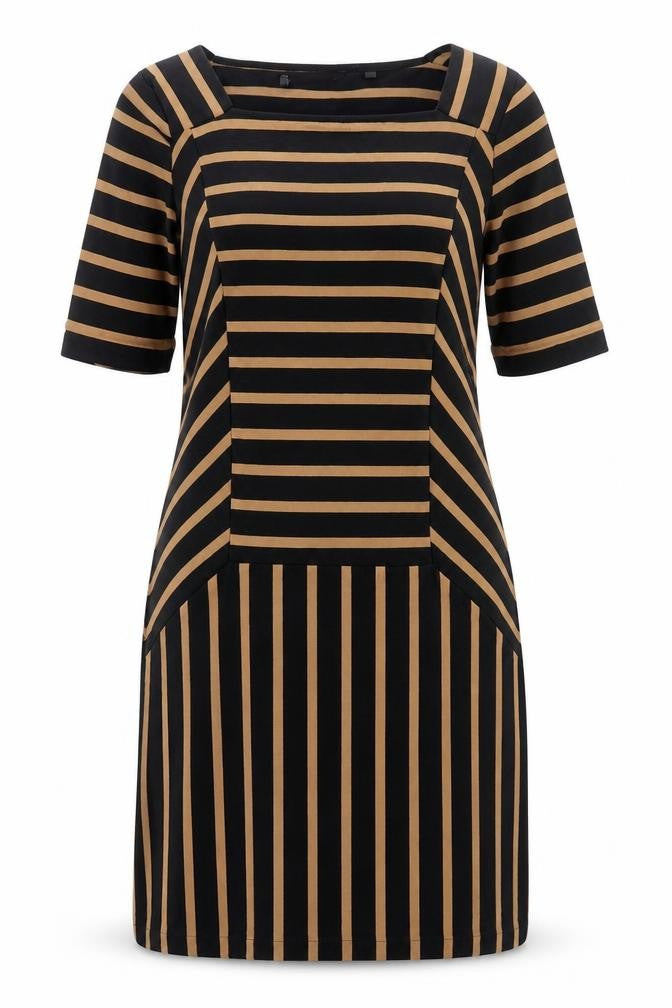 Preworn Womens Brown Striped Polyester A-Line  Size S  Square Neck