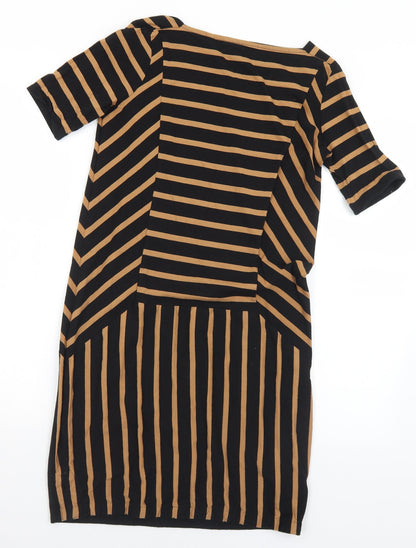 Womens Brown Striped Polyester A-Line  Size S  Square Neck