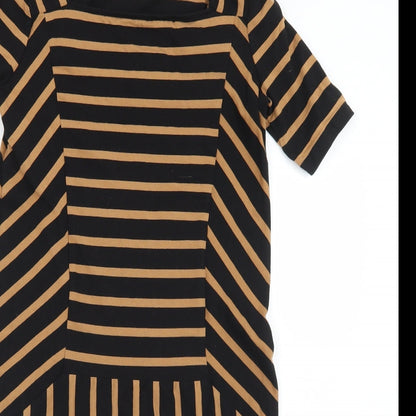Womens Brown Striped Polyester A-Line  Size S  Square Neck