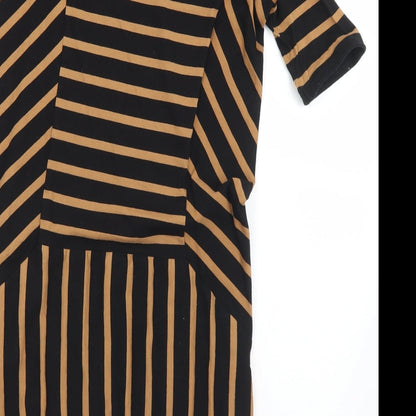 Womens Brown Striped Polyester A-Line  Size S  Square Neck