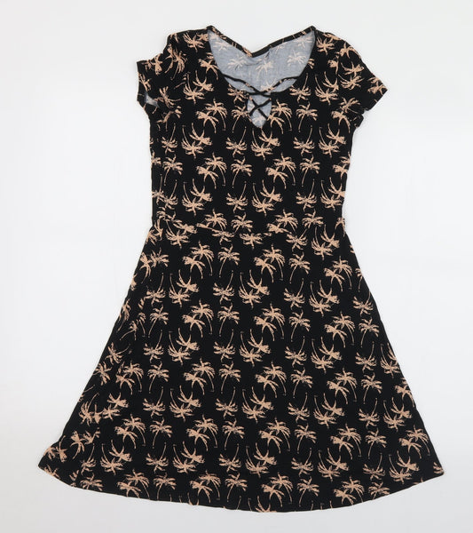 LASCANA Womens Black Geometric Viscose Skater Dress  Size S  V-Neck