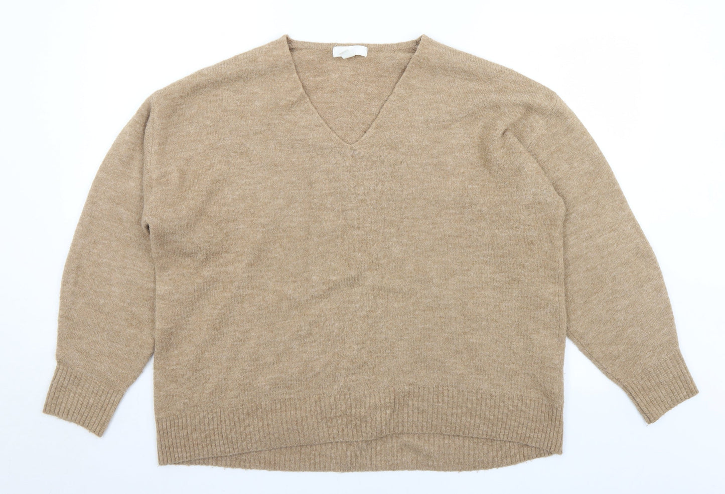 H&M Womens Brown V-Neck  Acrylic Pullover Jumper Size M
