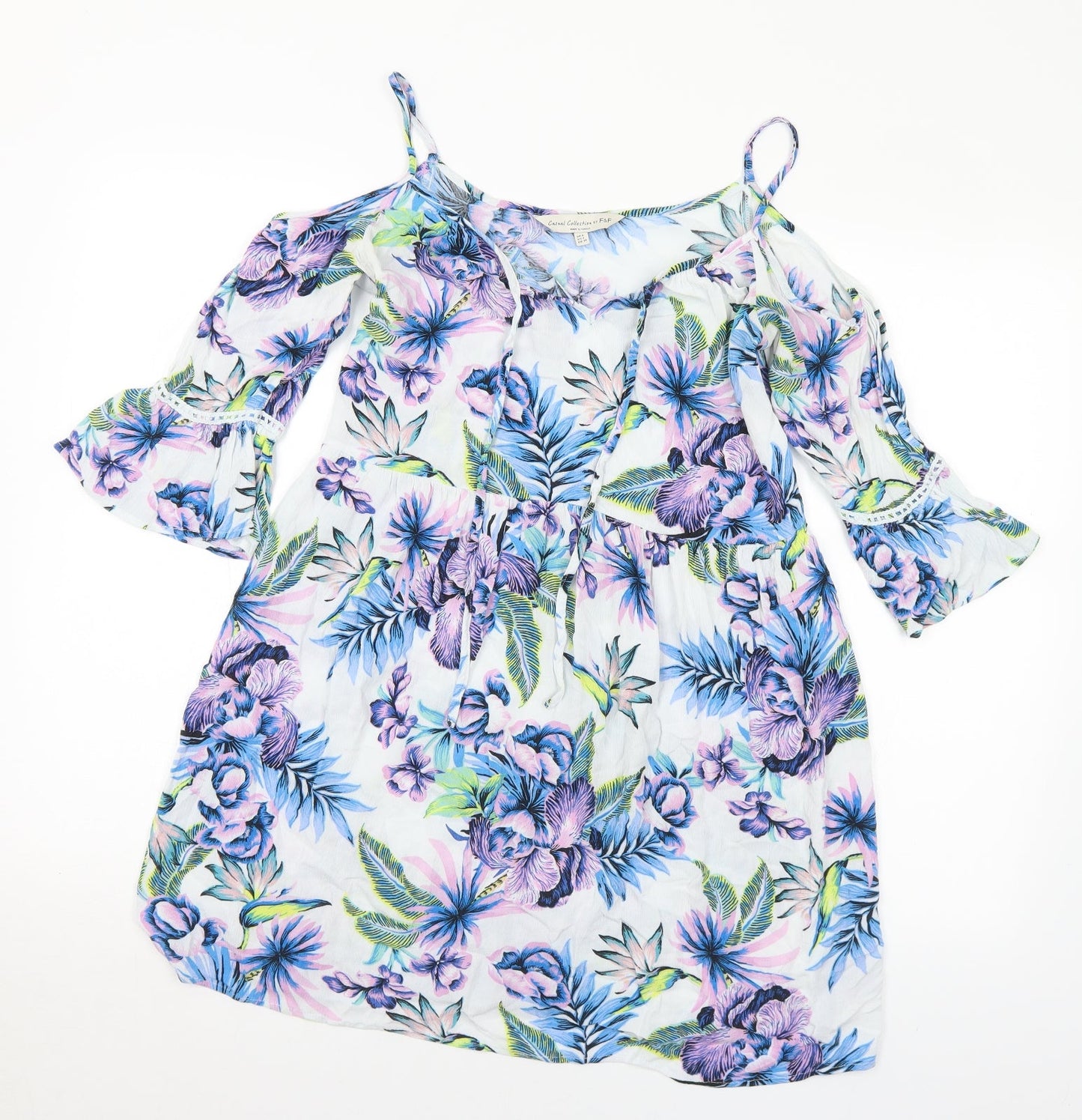 F&F Womens Multicoloured Floral Viscose Basic Blouse Size 6 V-Neck