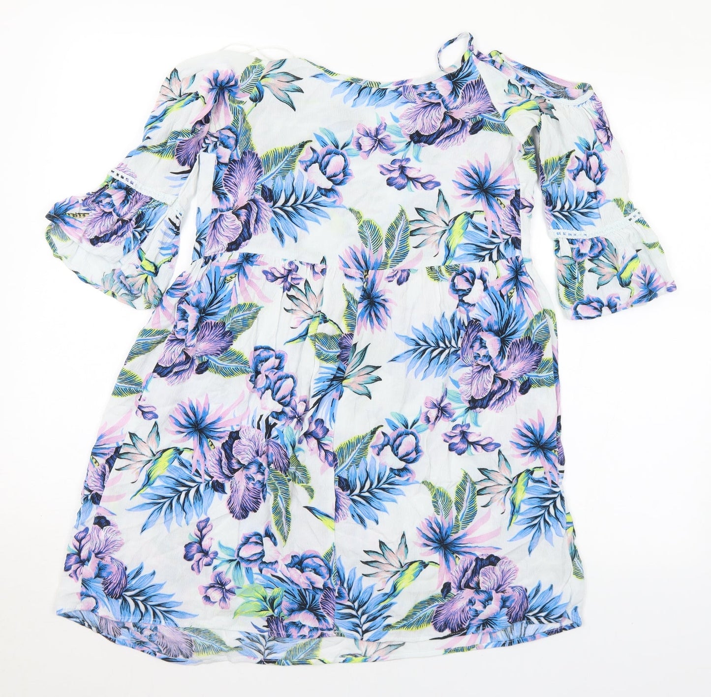 F&F Womens Multicoloured Floral Viscose Basic Blouse Size 6 V-Neck