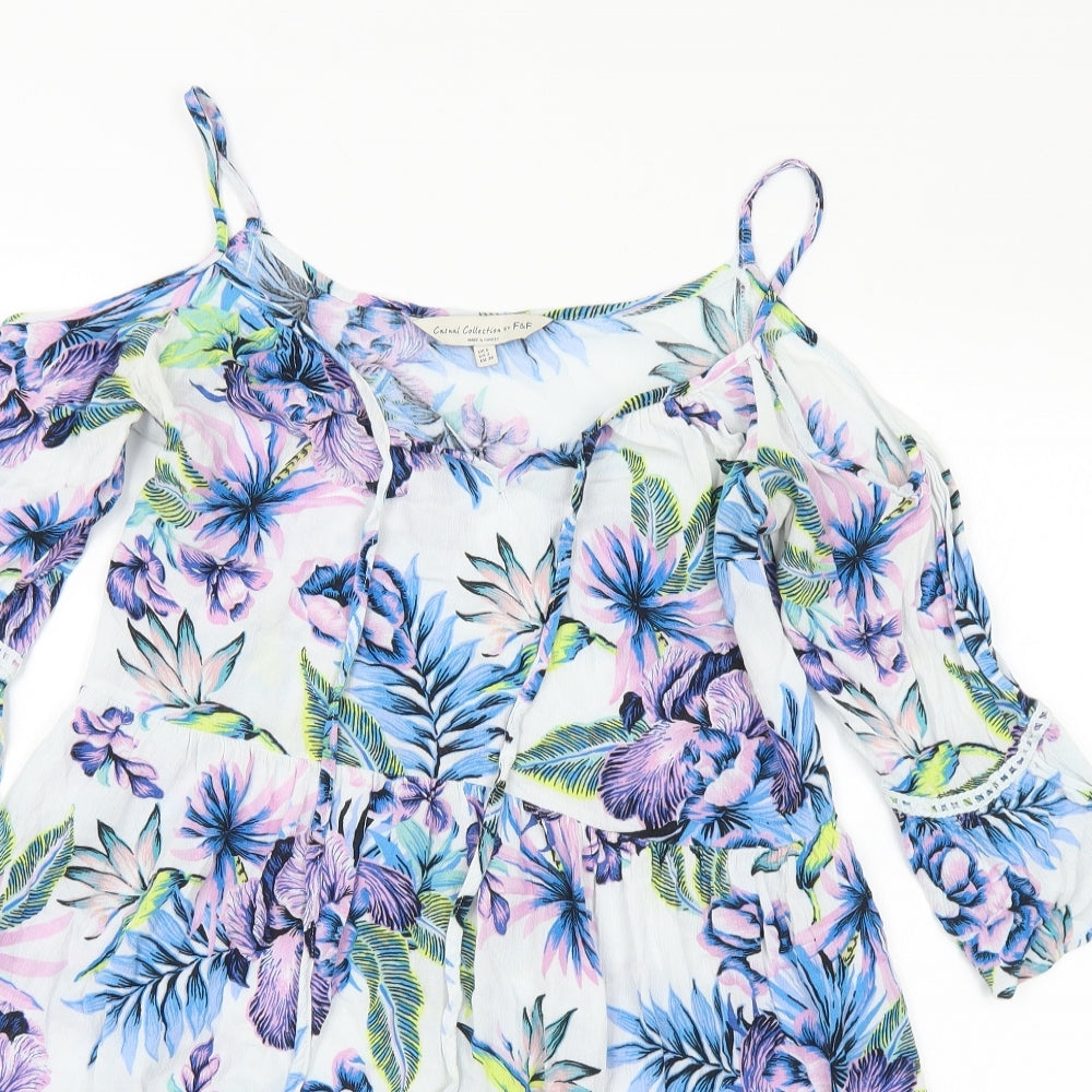 F&F Womens Multicoloured Floral Viscose Basic Blouse Size 6 V-Neck
