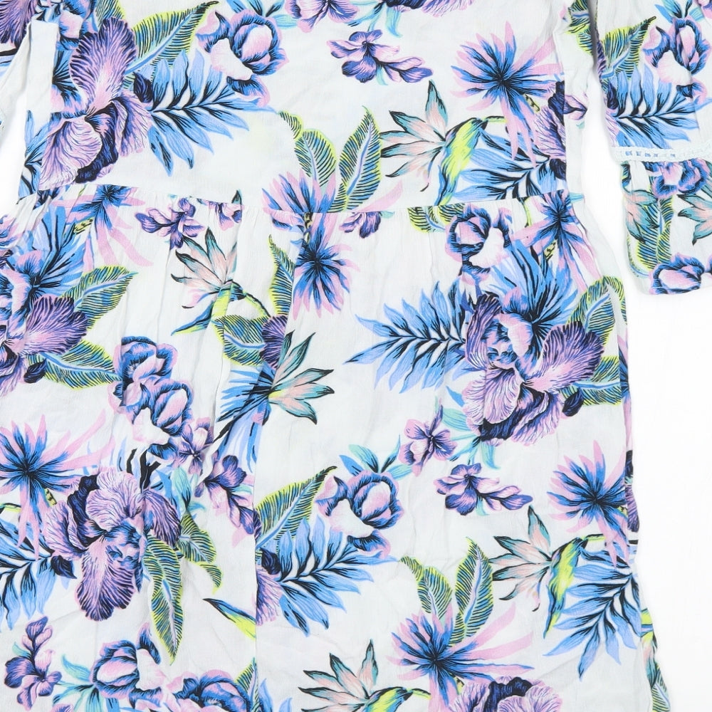 F&F Womens Multicoloured Floral Viscose Basic Blouse Size 6 V-Neck