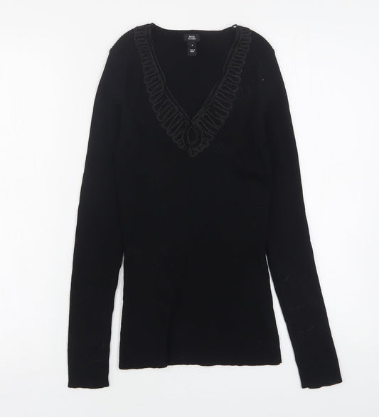 River Island  Womens Black  Viscose Basic T-Shirt Size 8 V-Neck