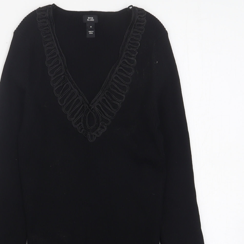 River Island  Womens Black  Viscose Basic T-Shirt Size 8 V-Neck