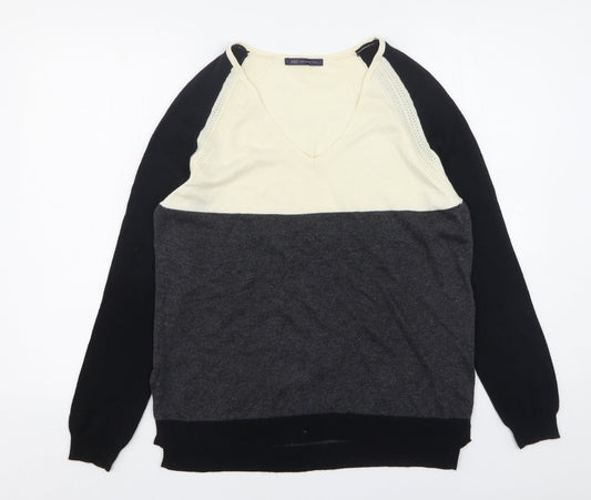 Marks and Spencer Womens Multicoloured V-Neck  Wool Pullover Jumper Size 8
