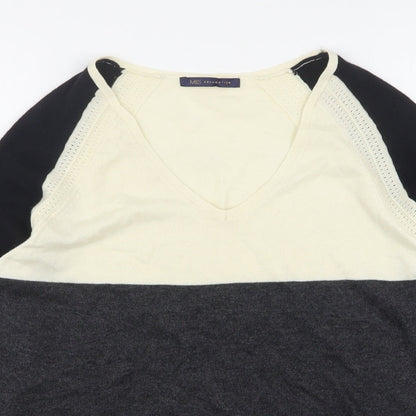 Marks & Spencer Womens Multicoloured V-Neck  Wool Pullover Jumper Size 8