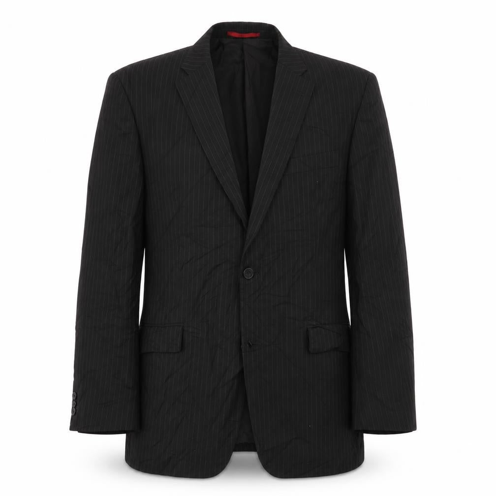 Burton  Mens Black Striped Polyester Jacket Suit Jacket Size 42
