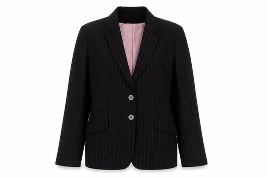 AMARANTO Womens Black Striped Polyester Jacket Suit Jacket Size 14