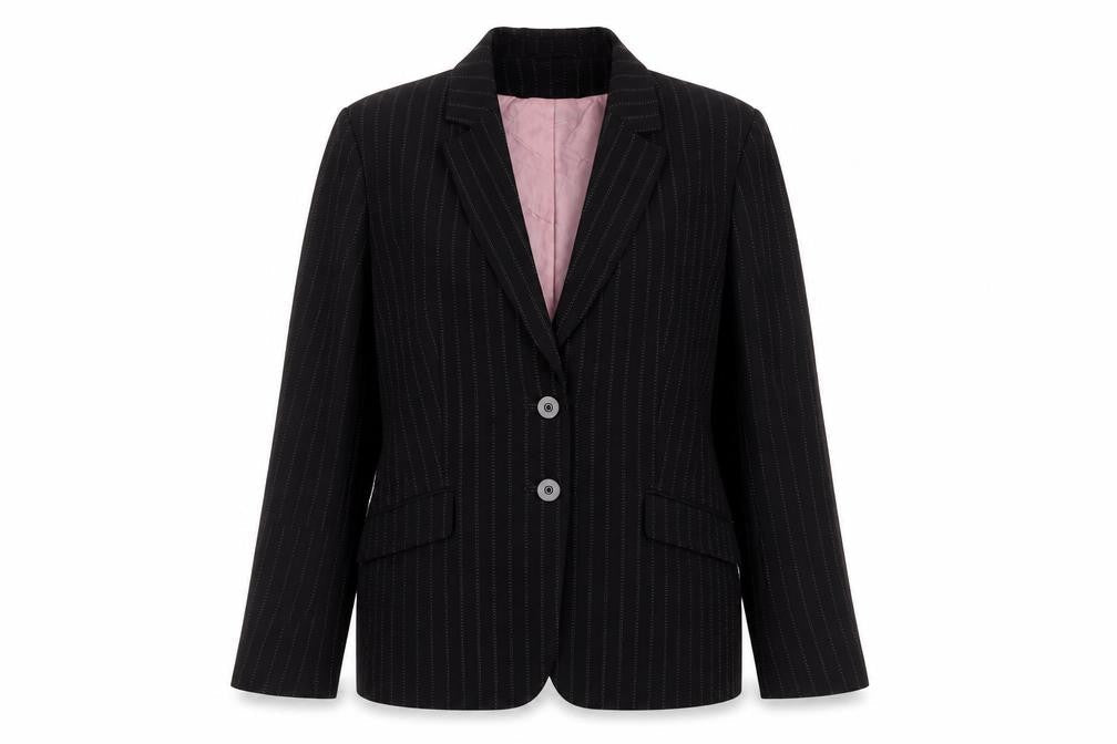 AMARANTO Womens Black Striped Polyester Jacket Suit Jacket Size 14
