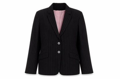AMARANTO Womens Black Striped Polyester Jacket Suit Jacket Size 14