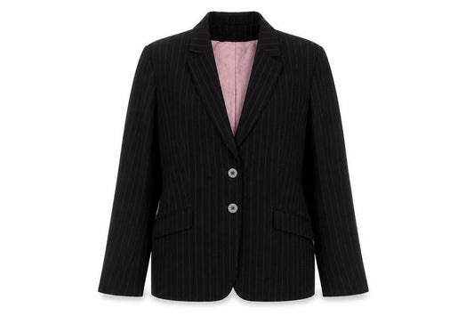AMARANTO Womens Black Striped Polyester Jacket Suit Jacket Size 14