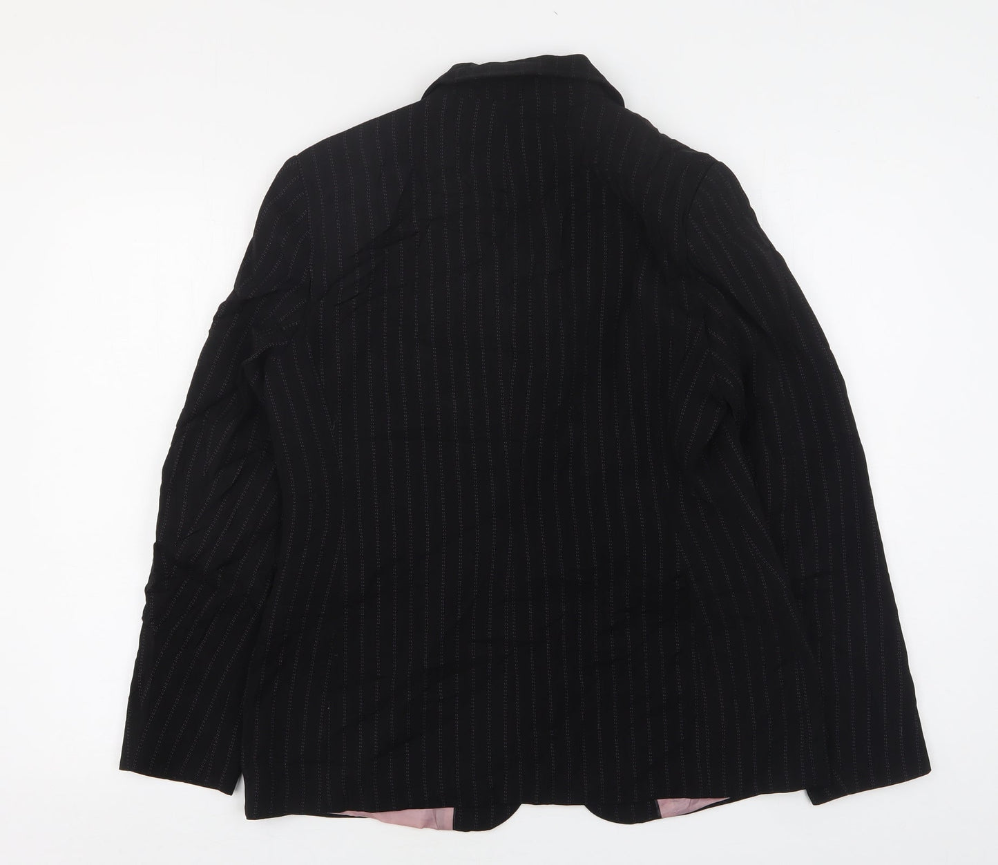 AMARANTO Womens Black Striped Polyester Jacket Suit Jacket Size 14
