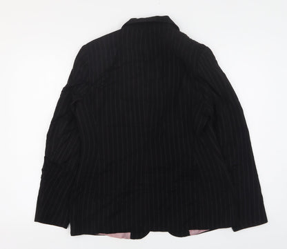AMARANTO Womens Black Striped Polyester Jacket Suit Jacket Size 14