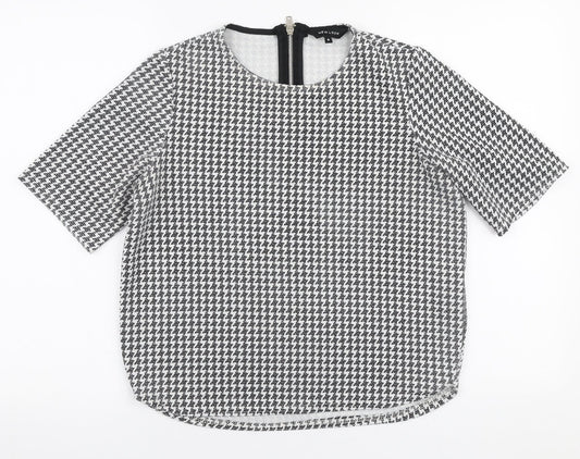 New Look Womens White Geometric Polyester Basic Blouse Size 8 Round Neck