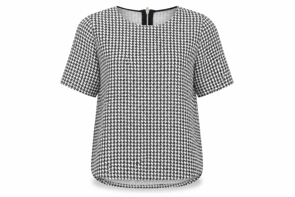 New Look Womens White Geometric Polyester Basic Blouse Size 8 Round Neck