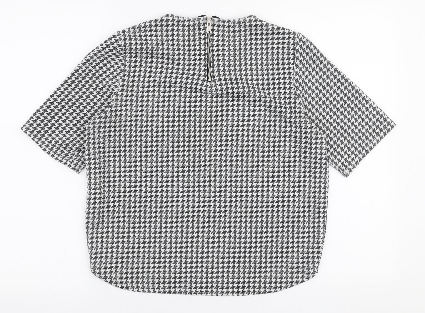 New Look Womens White Geometric Polyester Basic Blouse Size 8 Round Neck