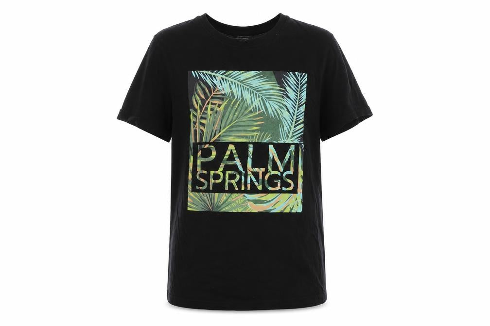 Primark Boys Black  100% Cotton Jersey T-Shirt Size 9-10 Years Round Neck Pullover - Palm springs