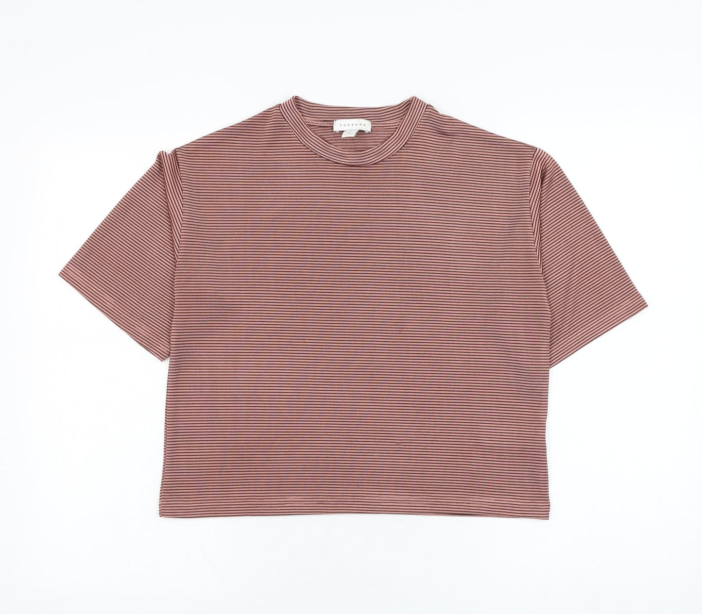 Topshop Womens Pink Striped Polyester  T-Shirt Size 8 Round Neck
