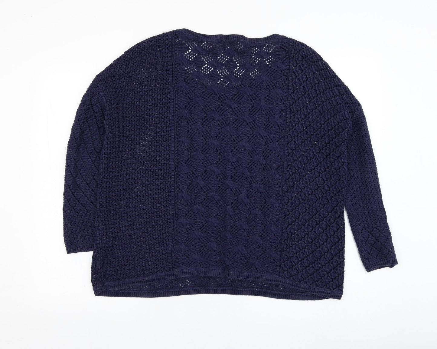 Monsoon Womens Blue Round Neck  Cotton Pullover Jumper Size M