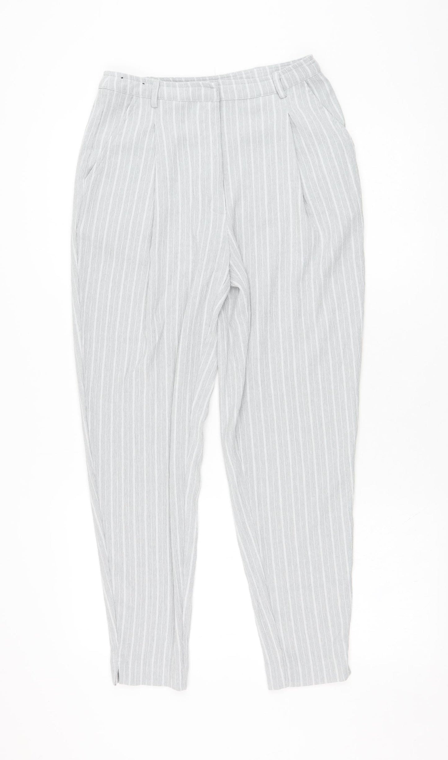 New Look Womens Grey Striped Polyester Carrot Trousers Size 8 L26 in Regular Zip