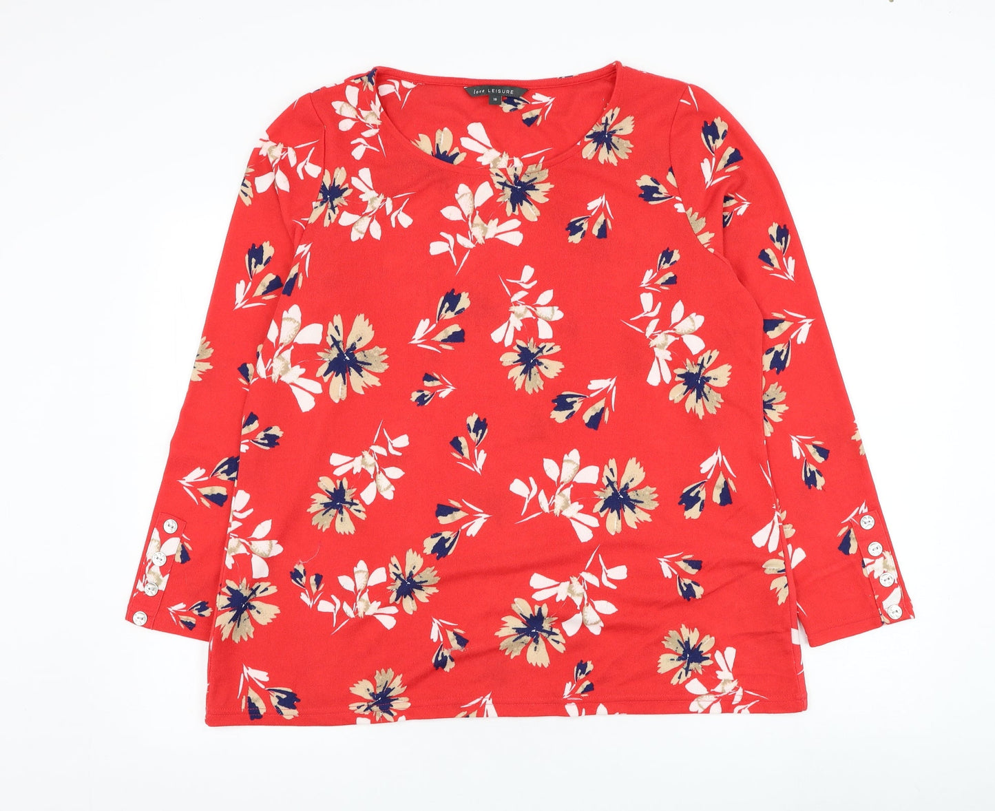 Love Leisure Womens Red Round Neck Floral Polyester  Jumper Size 18