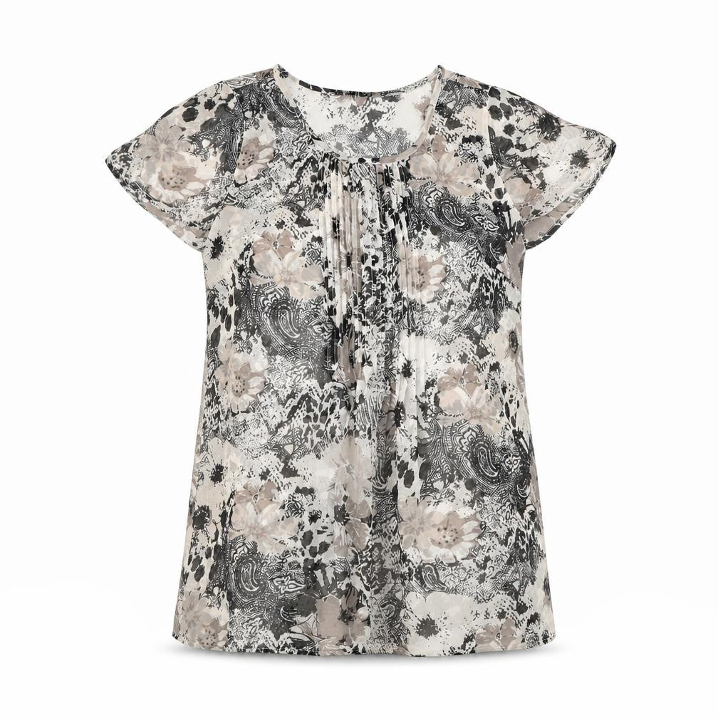 Preworn Womens White Floral Polyester Basic Blouse Size 14 Round Neck