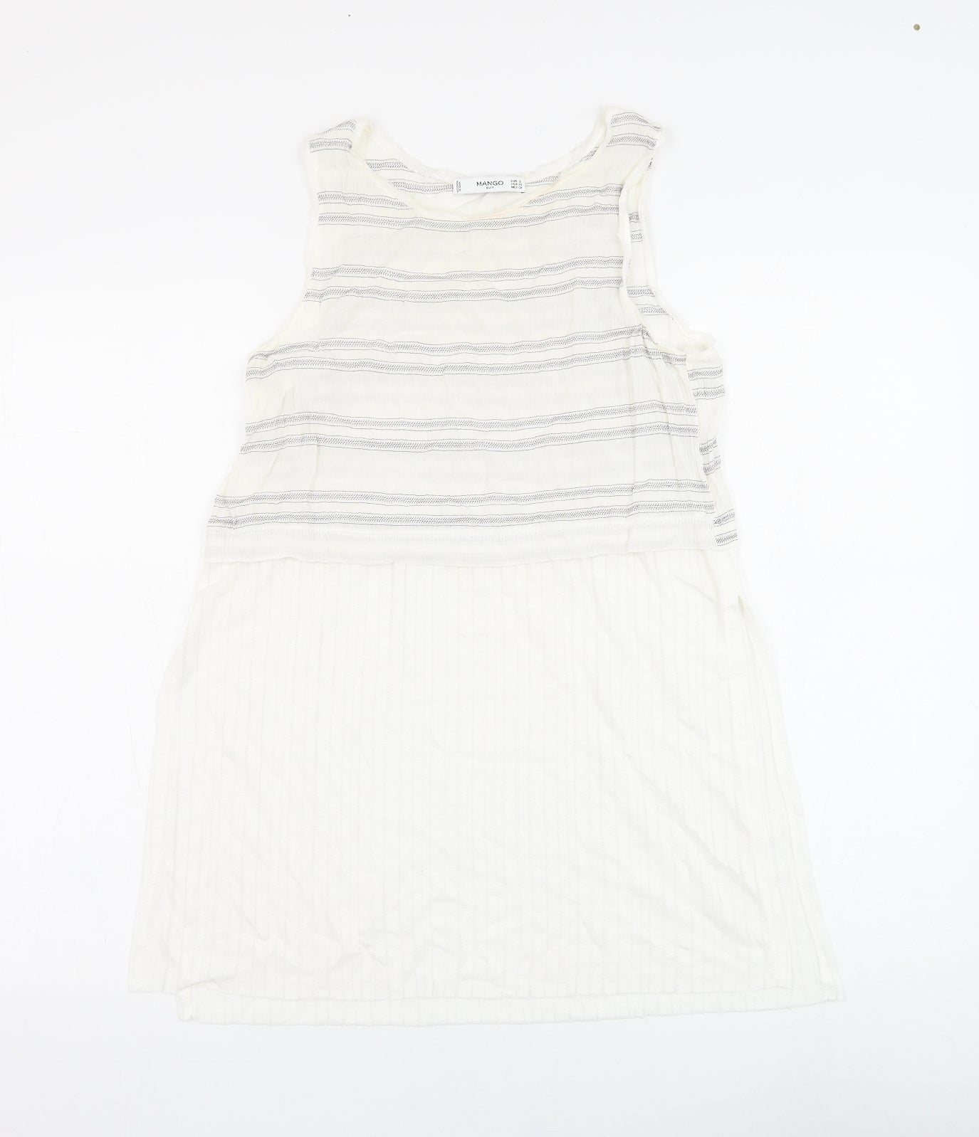 Mango Womens White Striped Polyester Basic Blouse Size S Round Neck