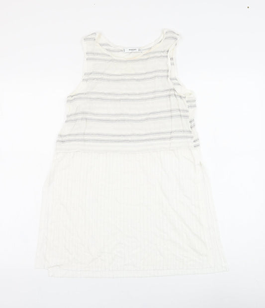 Mango Womens White Striped Polyester Basic Blouse Size S Round Neck