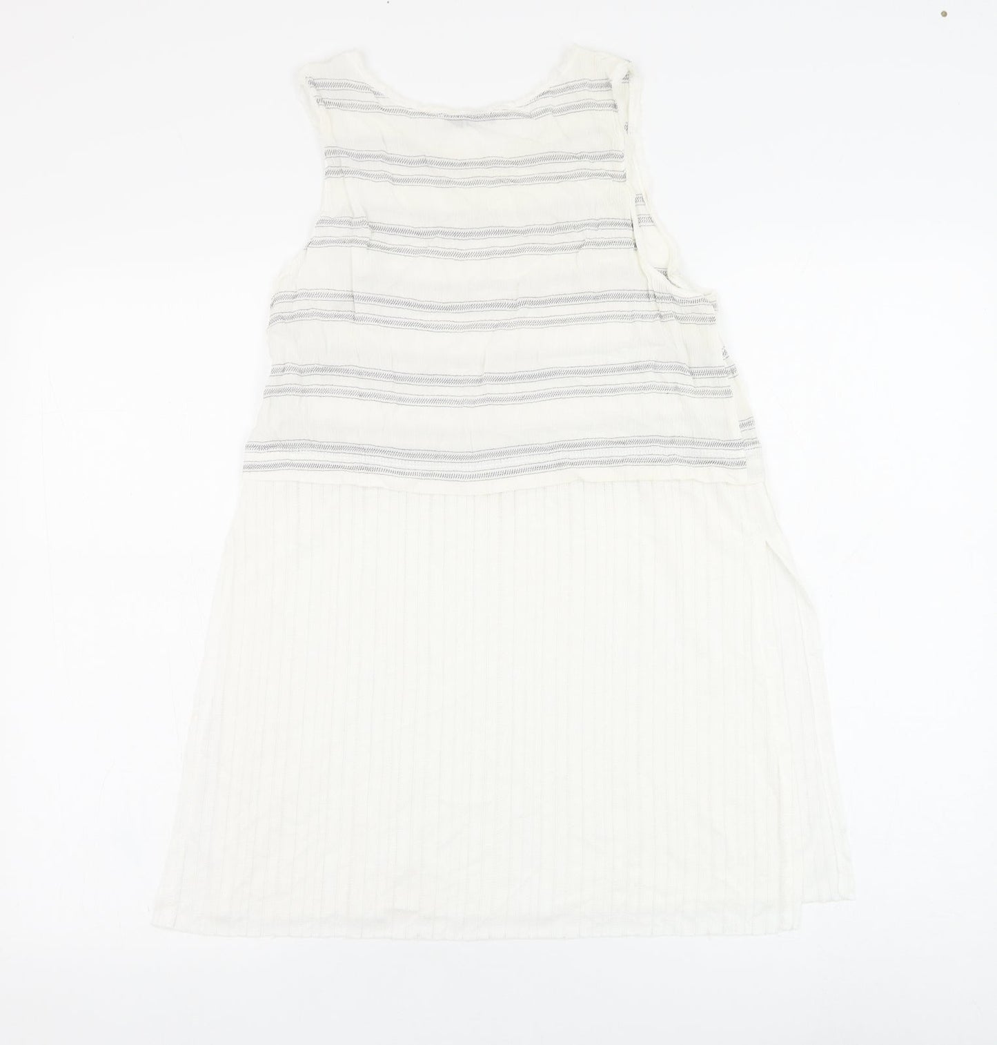 Mango Womens White Striped Polyester Basic Blouse Size S Round Neck