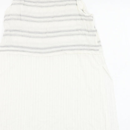 Mango Womens White Striped Polyester Basic Blouse Size S Round Neck