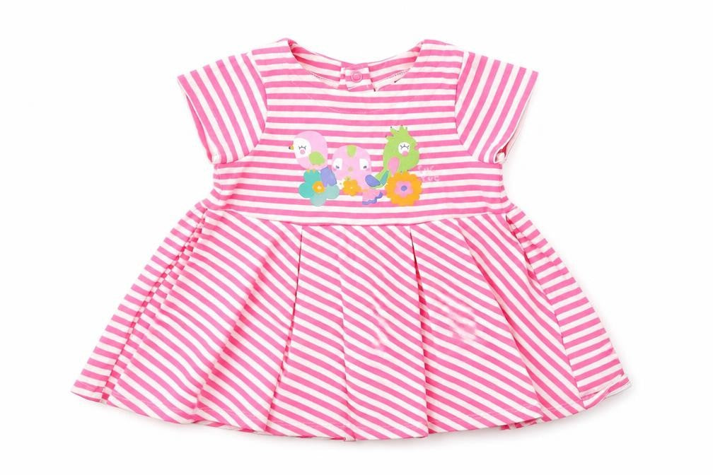 tuc tuc Girls Pink Striped Cotton Skater Dress  Size 6-9 Months  Round Neck