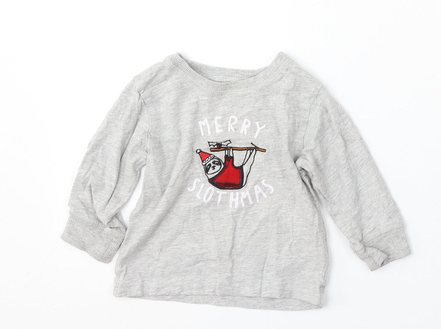 NEXT Boys Grey  Cotton Basic T-Shirt Size 9-12 Months Round Neck