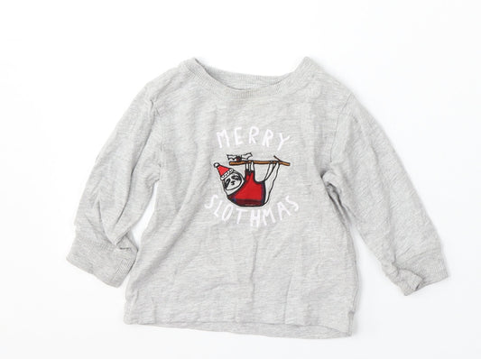NEXT Boys Grey  Cotton Basic T-Shirt Size 9-12 Months Round Neck