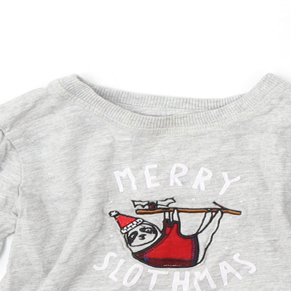 NEXT Boys Grey  Cotton Basic T-Shirt Size 9-12 Months Round Neck