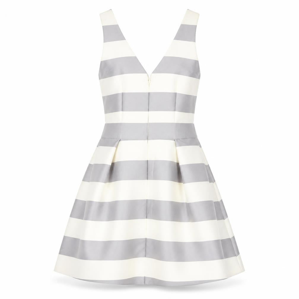 Topshop Womens Beige Striped Polyester Skater Dress  Size 6  V-Neck